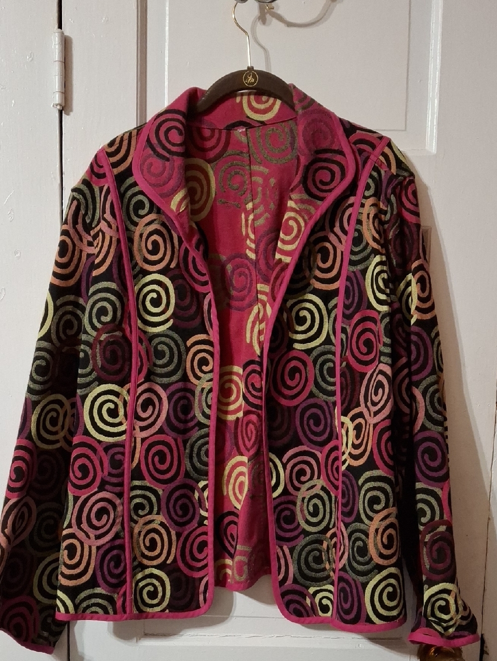Women’s Pink Multi-Color Spiral Print Blazer Jacket